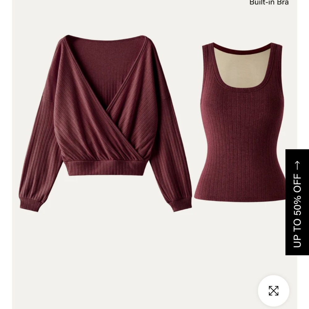 2Pcs Set Wide Rib Scoop Brami Tank & Surplice Top size XS